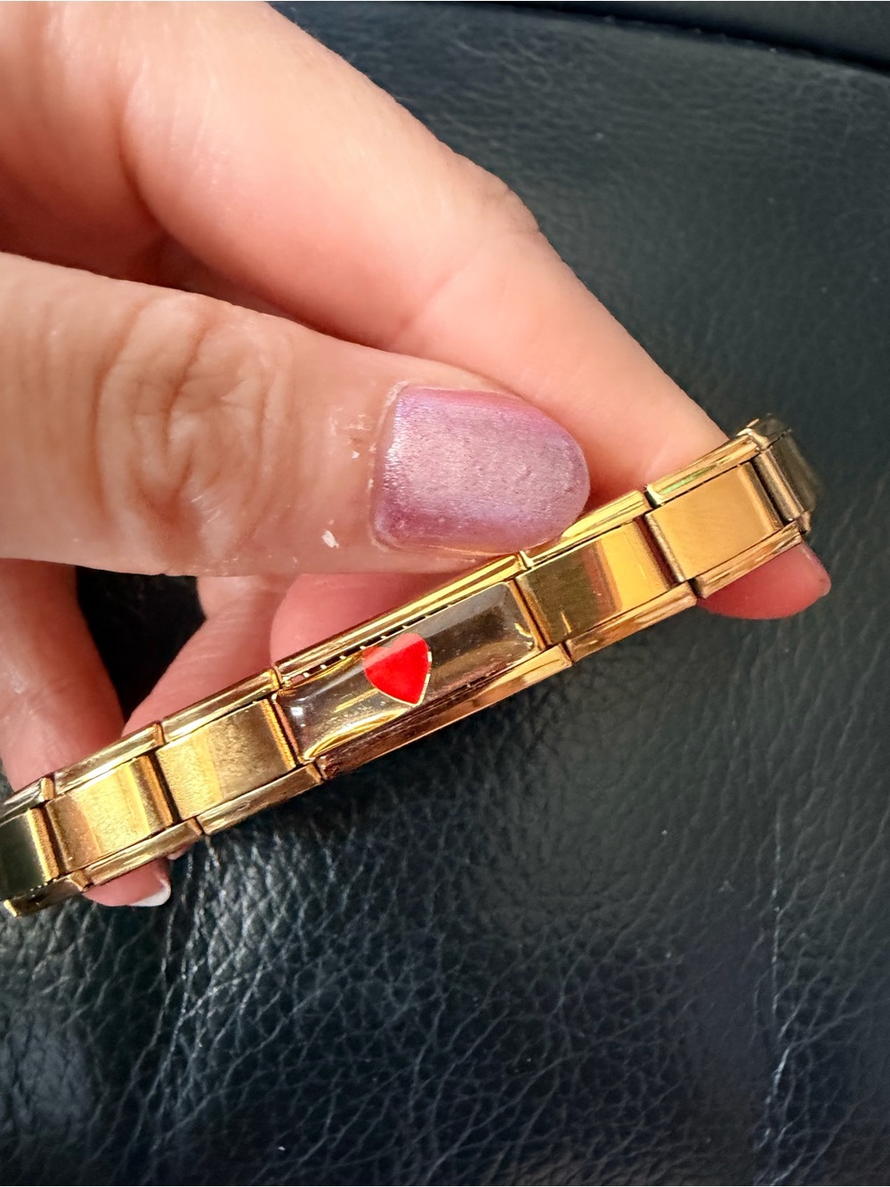 Gold Tone Red Heart Italian Charm Bracelet Link Minimalist Love Charm